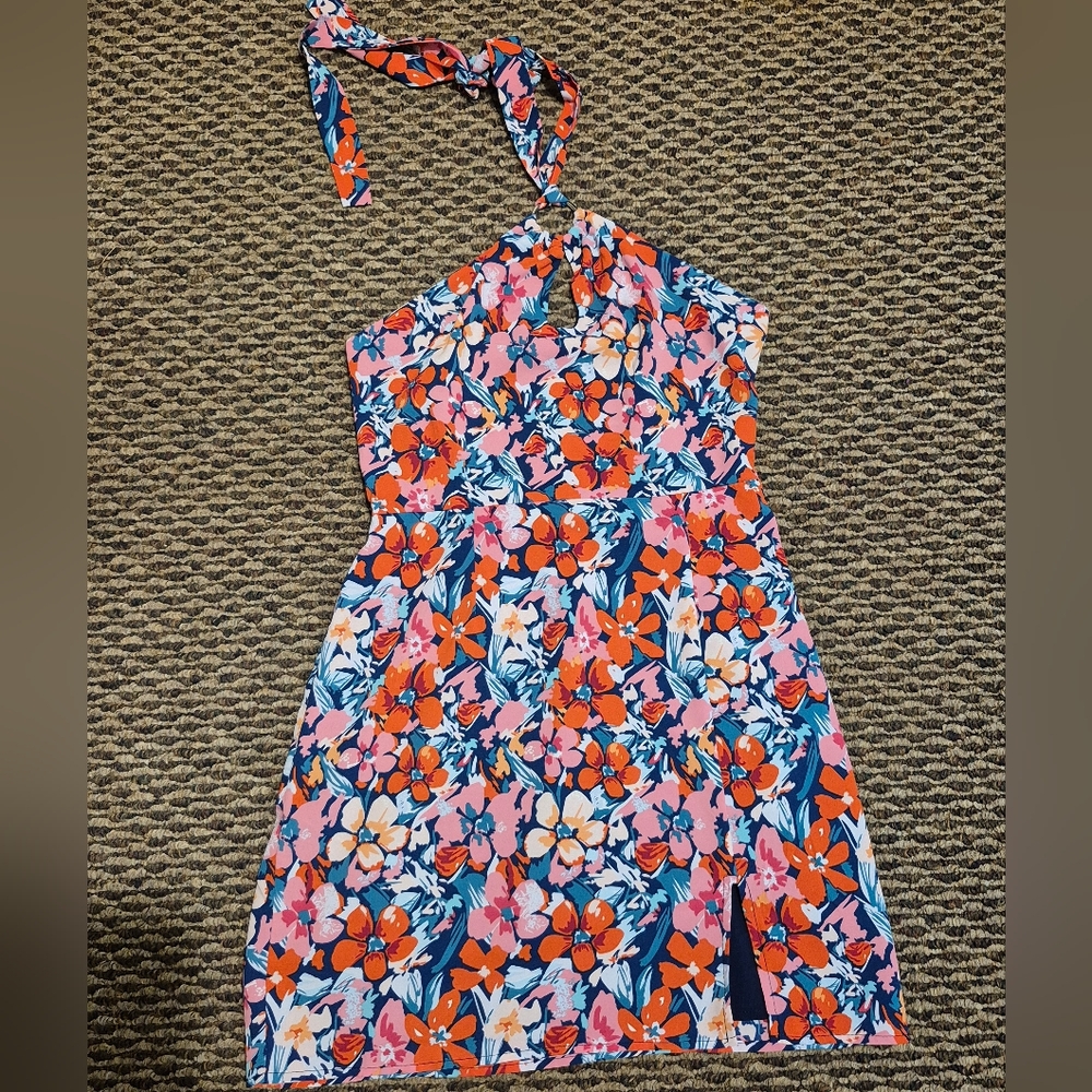 Lulu's Vibrant Floral Midi Dress - Orange, Pink, Blue